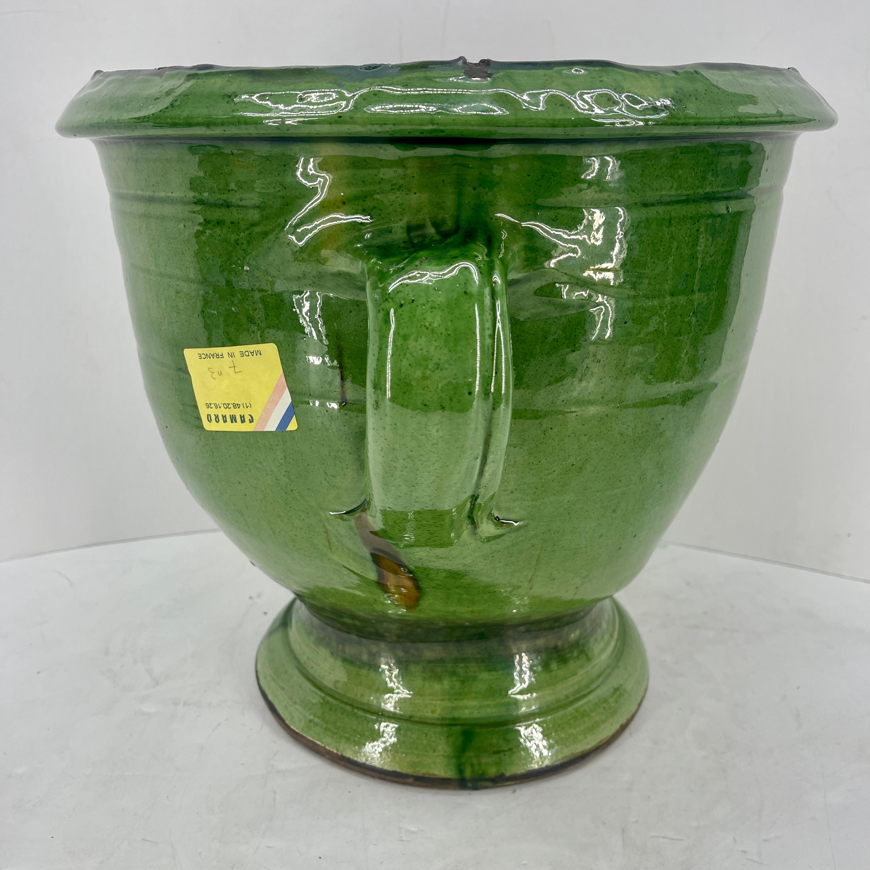 Earthenware Large French Anduze Green Glazed Terracotta Garden Urn For Sale