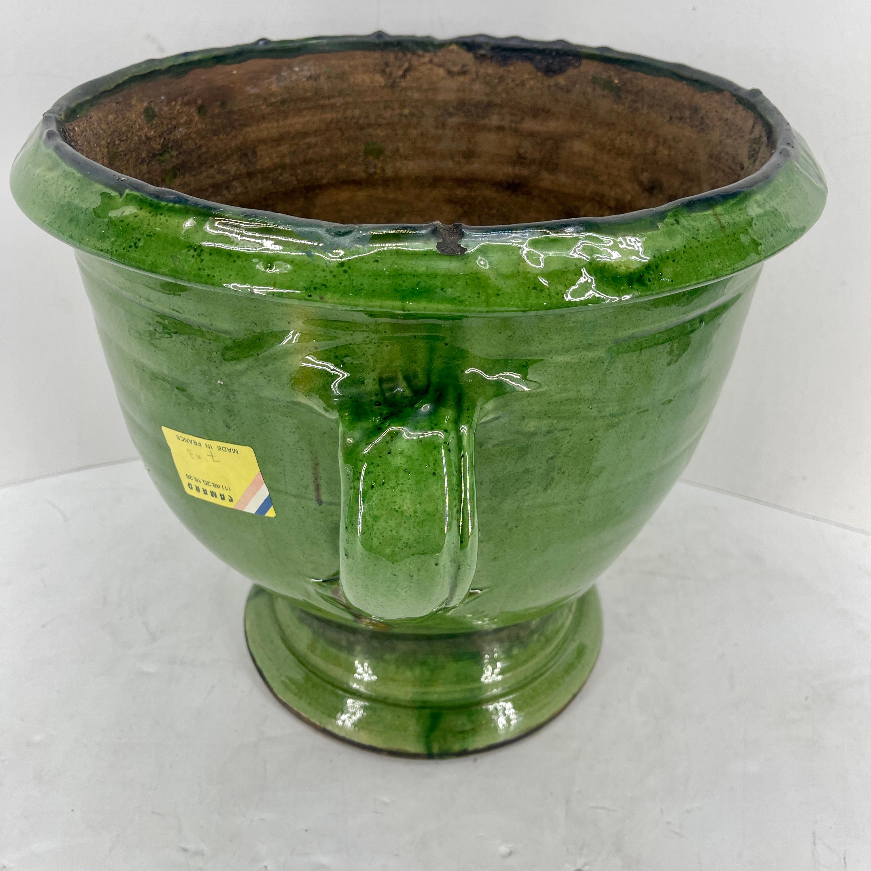 Large French Anduze Green Glazed Terracotta Garden Urn For Sale 1