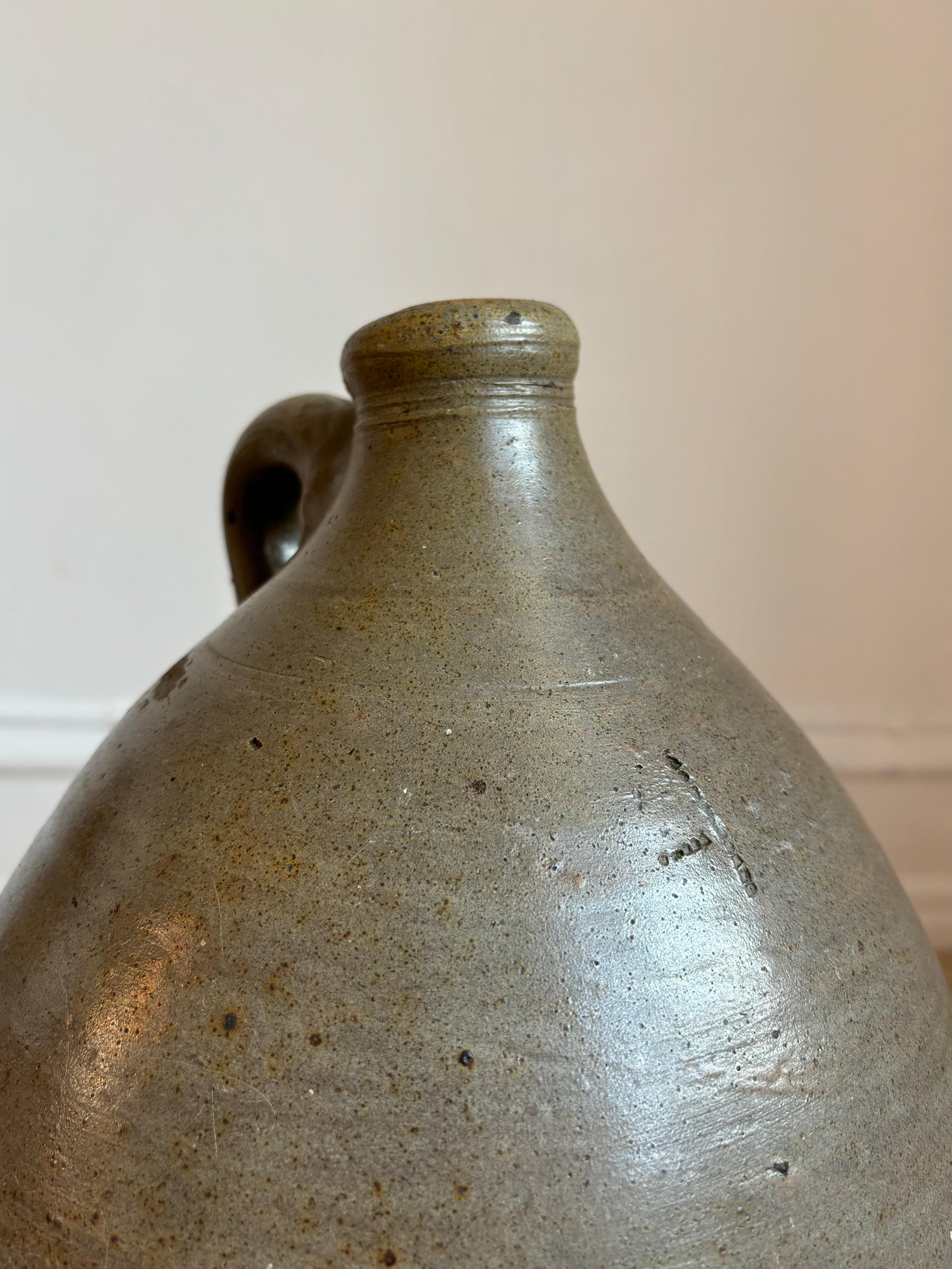 Glazed Large Antique French 19th Century Terracotta Cruche Bottle Jug For Sale