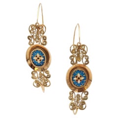 Large French antique Bresse poissardes earrings in 18k gold and enamels