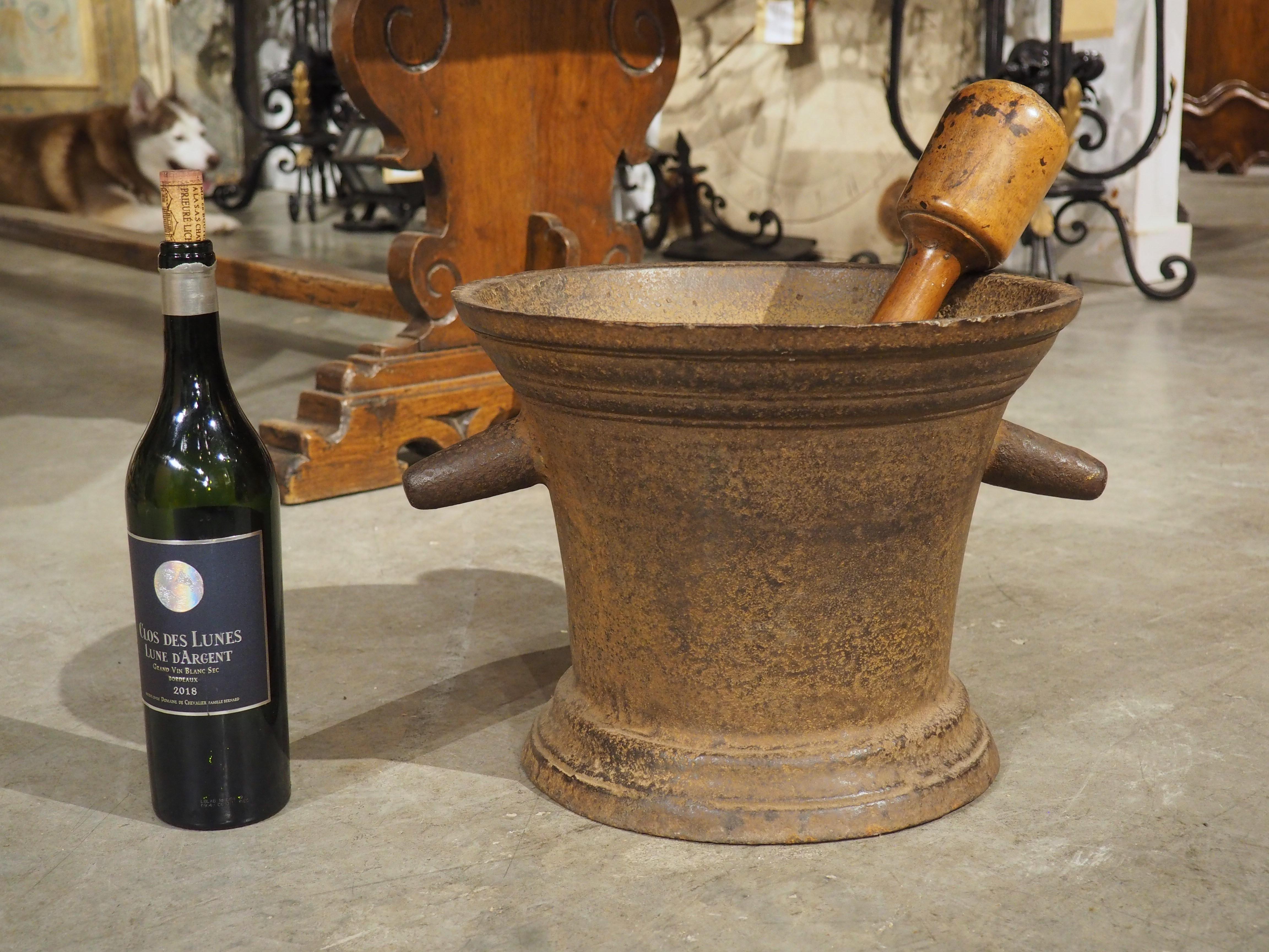 Hand-Carved Large French Antique Cast iron Mortar with Pestle, Circa 1800 For Sale