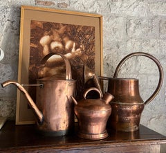 Large French Antique Copper Watering Can & Wrought Iron Rim, 19th Century