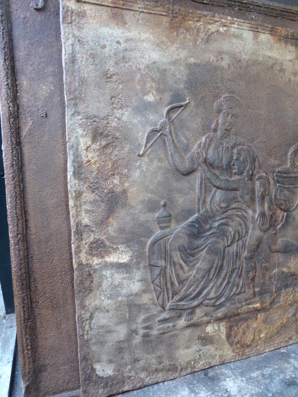 Large French Antique Fireback with Goddess Diana, 19th Century In Good Condition In Amerongen, NL