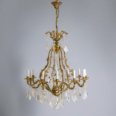 Large French Gilt Birdcage and Crystal Chandelier 12 Arm