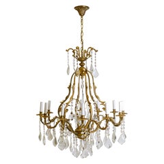 Grand lustre à cage d'oiseau en vermeil et cristal Antique French  12 Bras