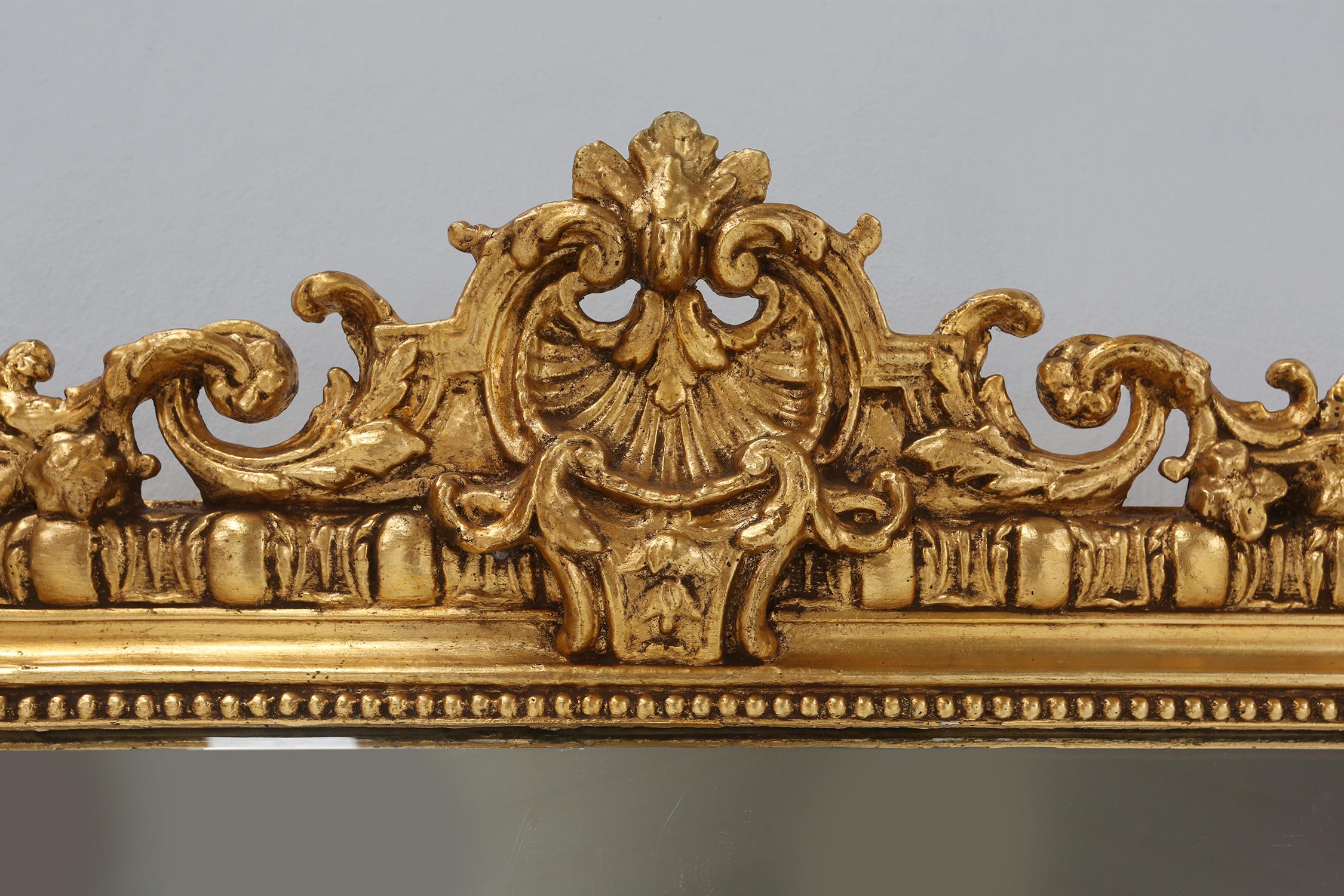 Late 19th Century Large French antique gilt wooden chimney mirror, ca 1890
