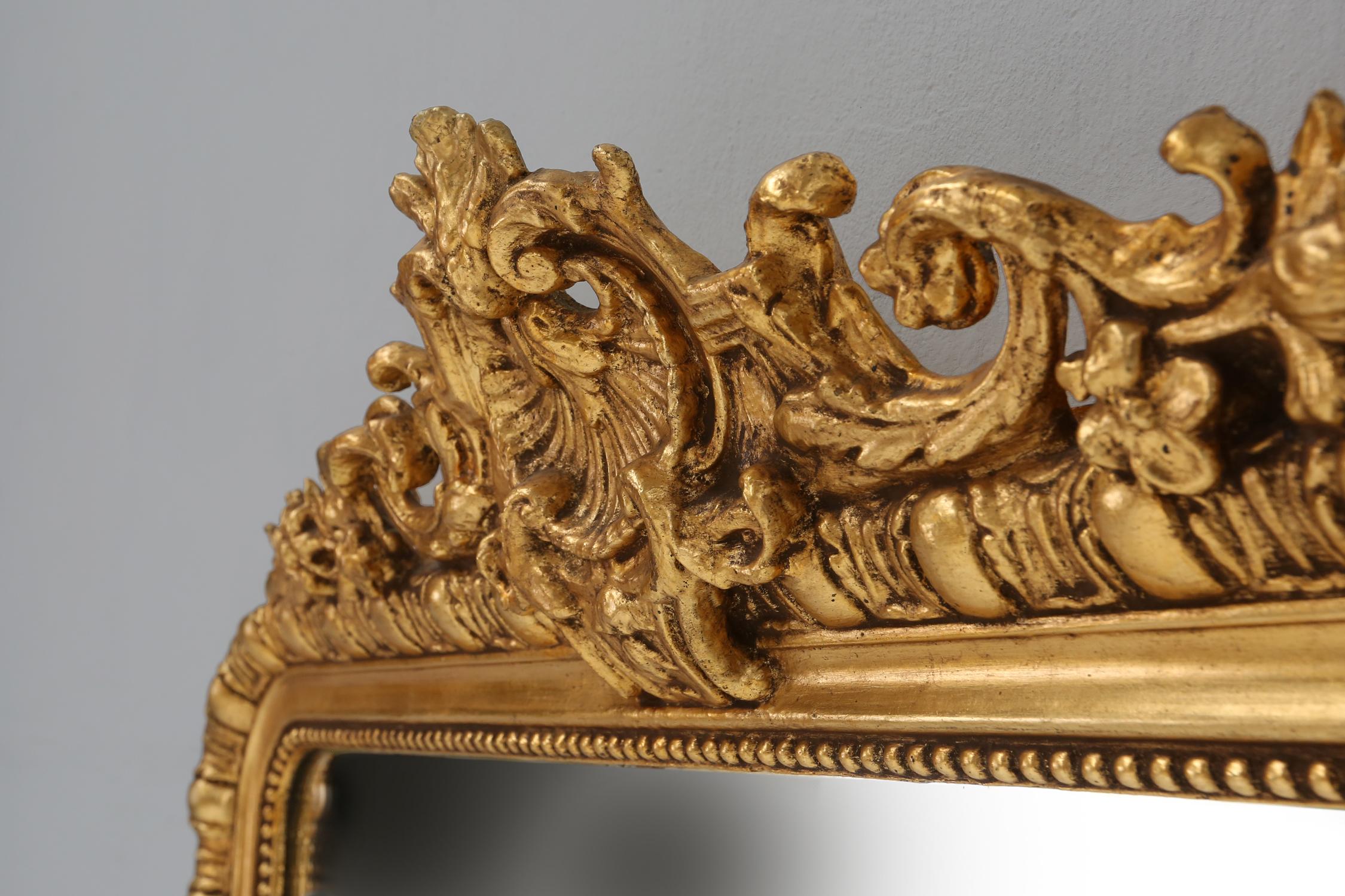 Mirror Large French antique gilt wooden chimney mirror, ca 1890