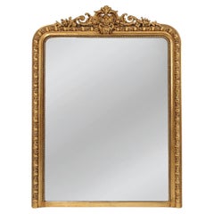 Grande specchio da camino francese in legno dorato, 1890 ca.