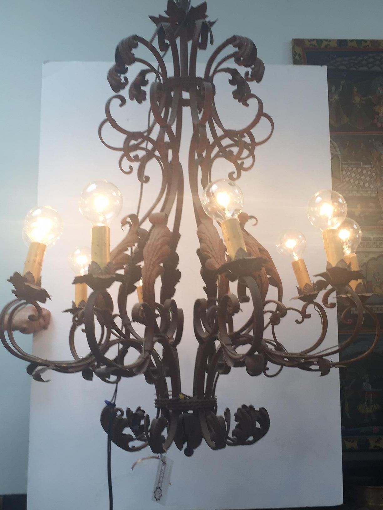 Large French Antique Iron Chandelier In Fair Condition For Sale In North Hollywood, CA