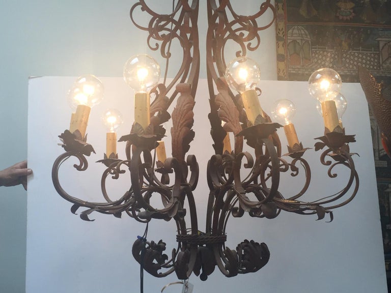 Large French Antique Iron Chandelier, Large French Iron Chandeliers