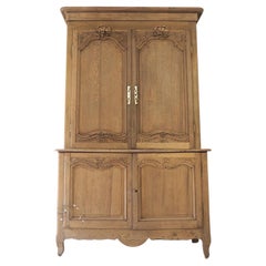 Large French Antique Larder Linen Cupboard in Raw Wood Farmhouse