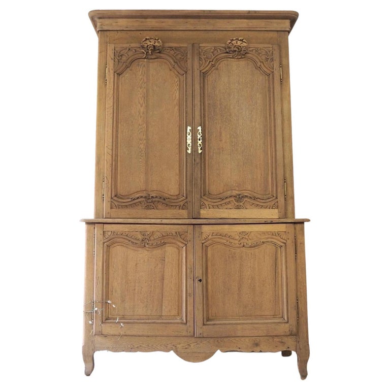 Large French Antique Larder Linen Cupboard in Raw Wood Farmhouse For