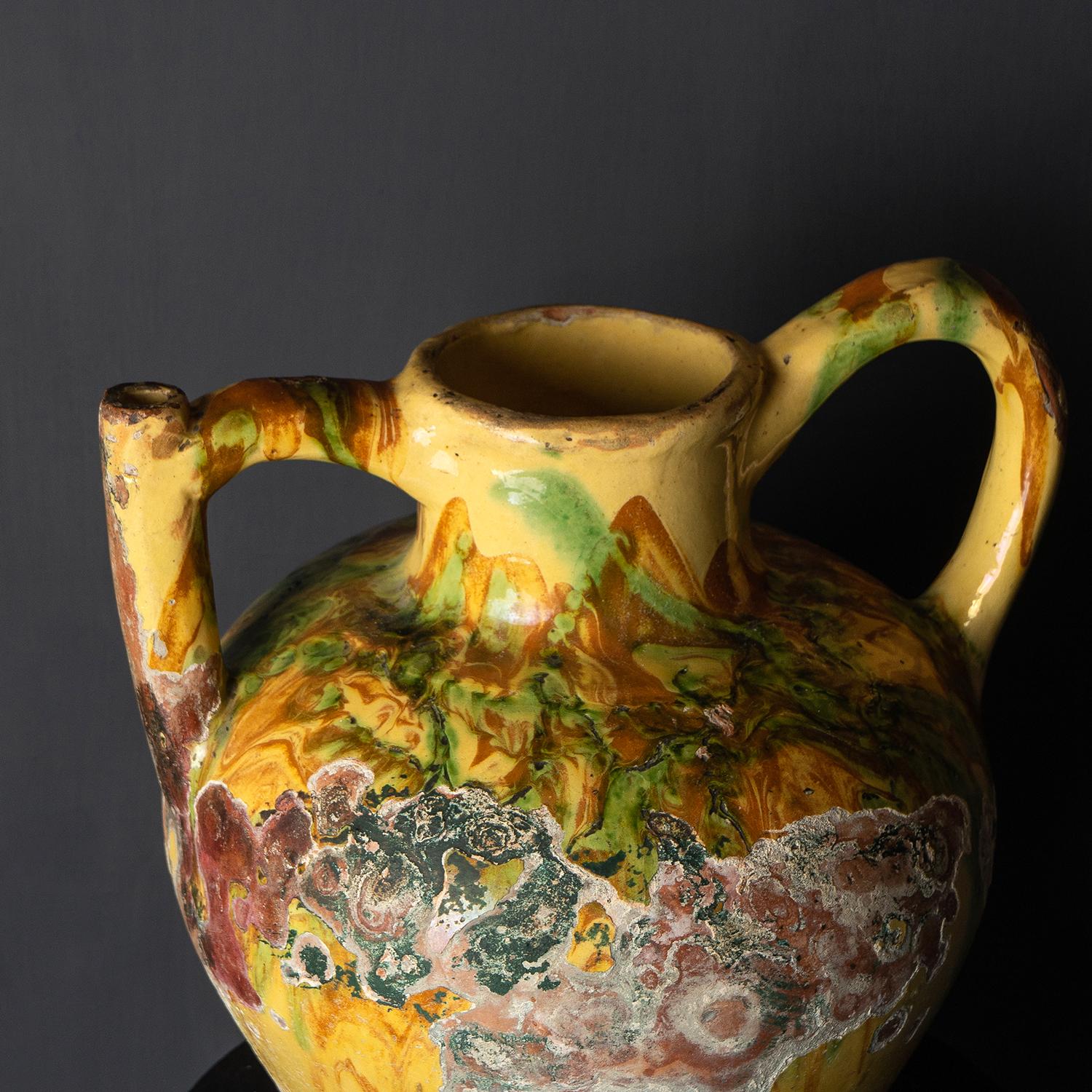 Large French Antique Marble Glazed Terracotta Jug, 19th Century For Sale 7