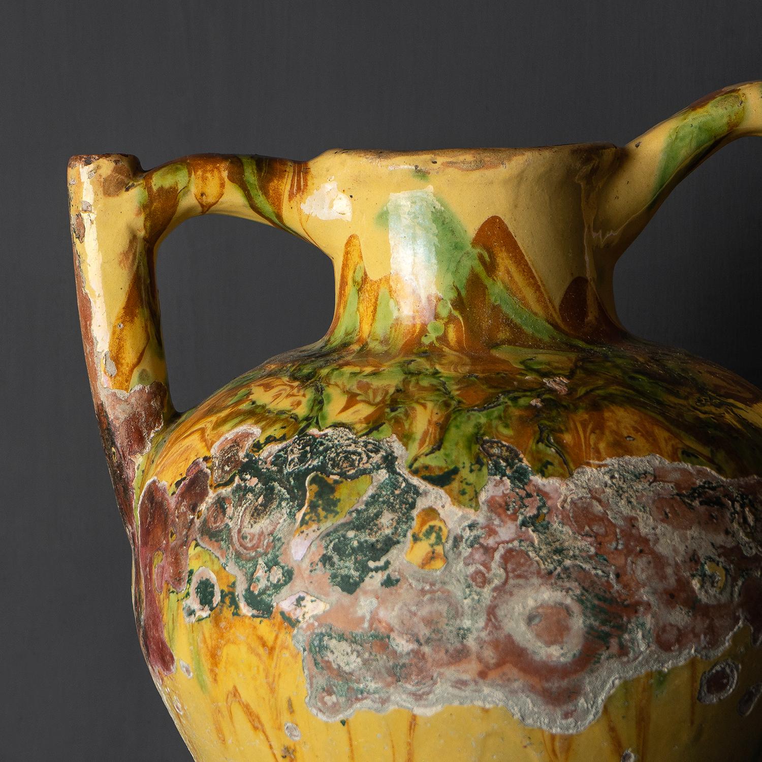 Large French Antique Marble Glazed Terracotta Jug, 19th Century For Sale 8