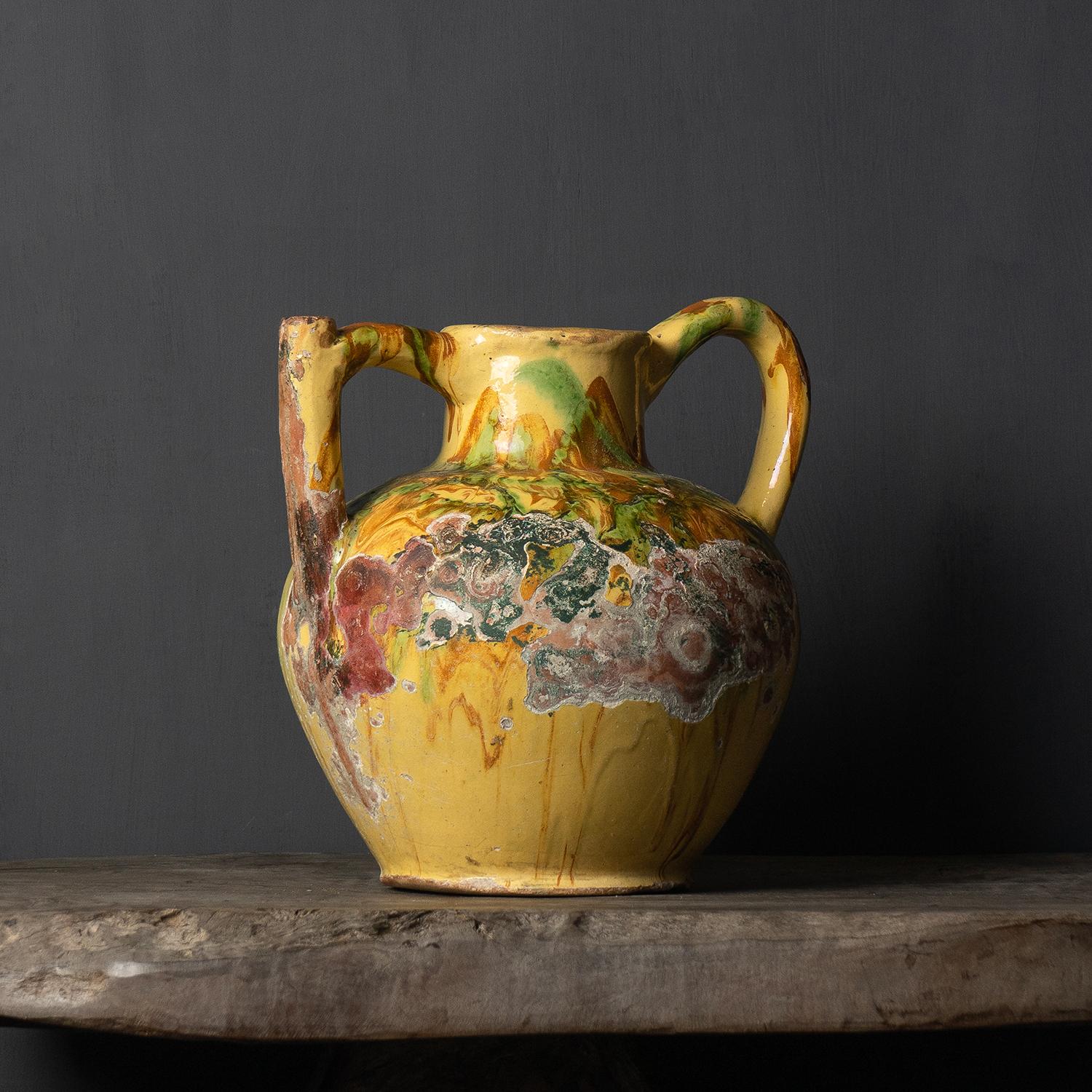 Large French Antique Marble Glazed Terracotta Jug, 19th Century For Sale 11