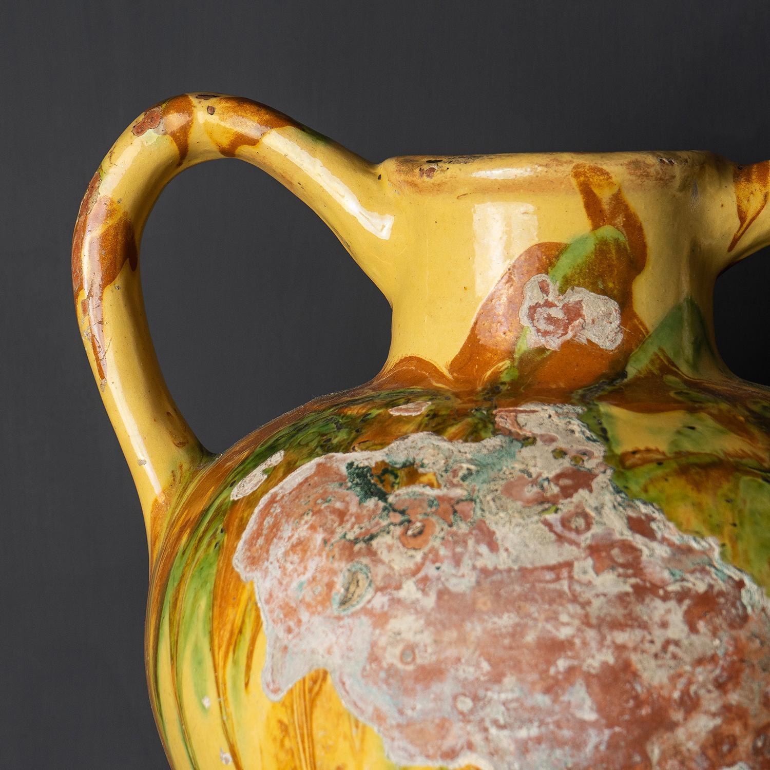 Large French Antique Marble Glazed Terracotta Jug, 19th Century For Sale 1