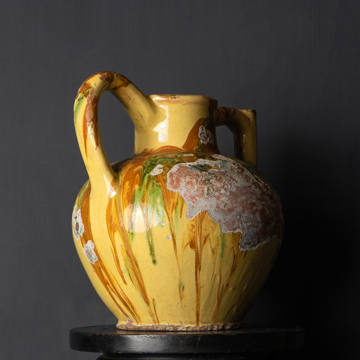 Large French Antique Marble Glazed Terracotta Jug, 19th Century For Sale 2