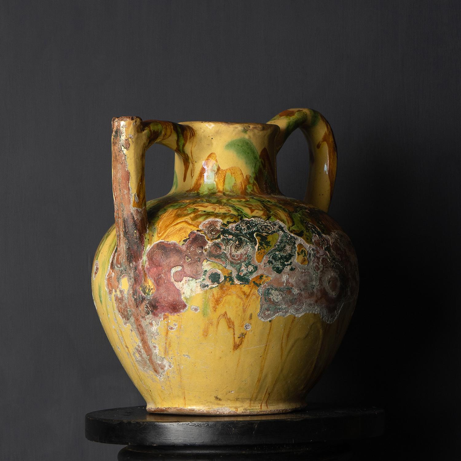 Large French Antique Marble Glazed Terracotta Jug, 19th Century For Sale 5