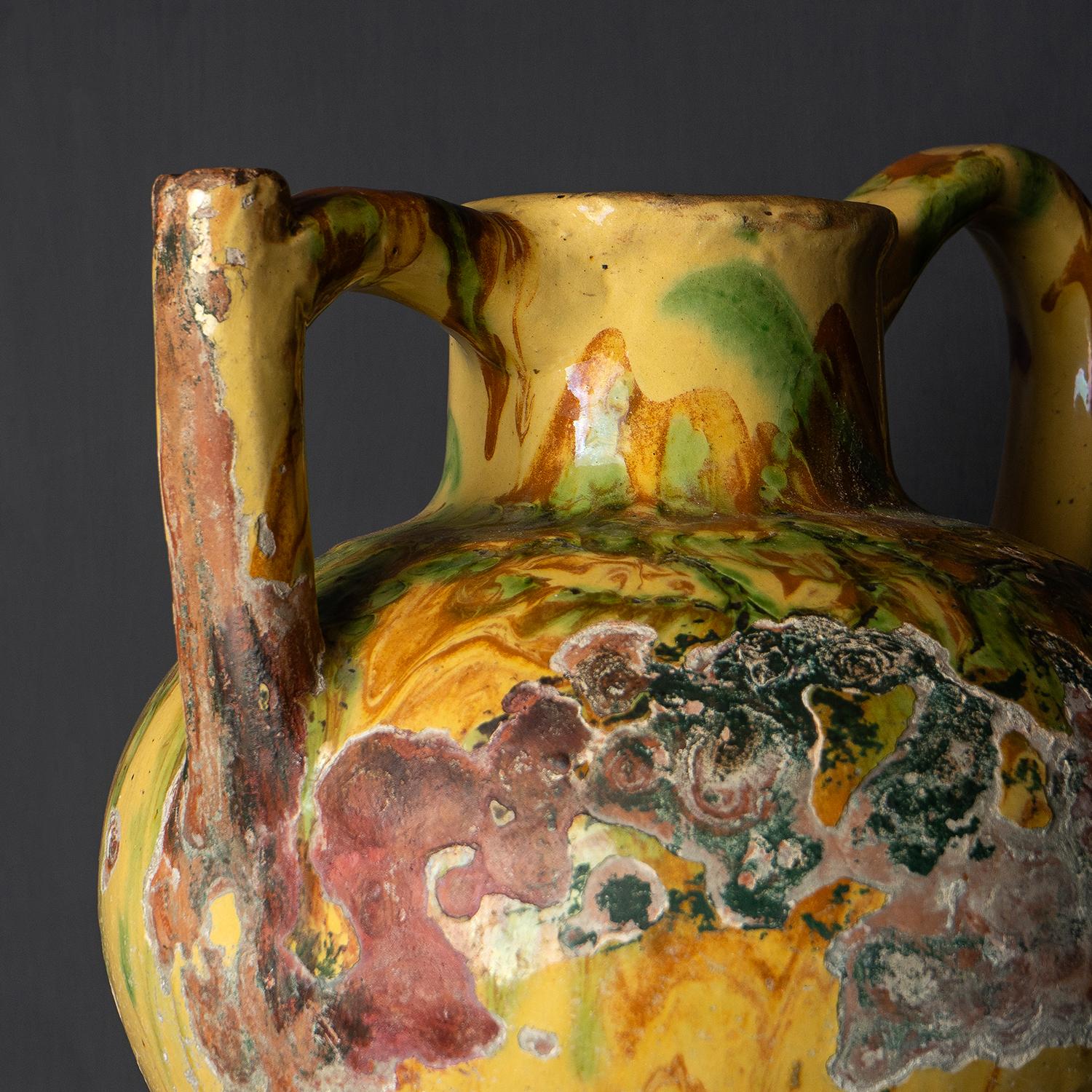 Large French Antique Marble Glazed Terracotta Jug, 19th Century For Sale 6
