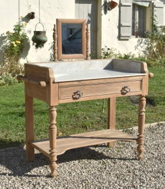Large French Antique Oak Washstand with Mirror