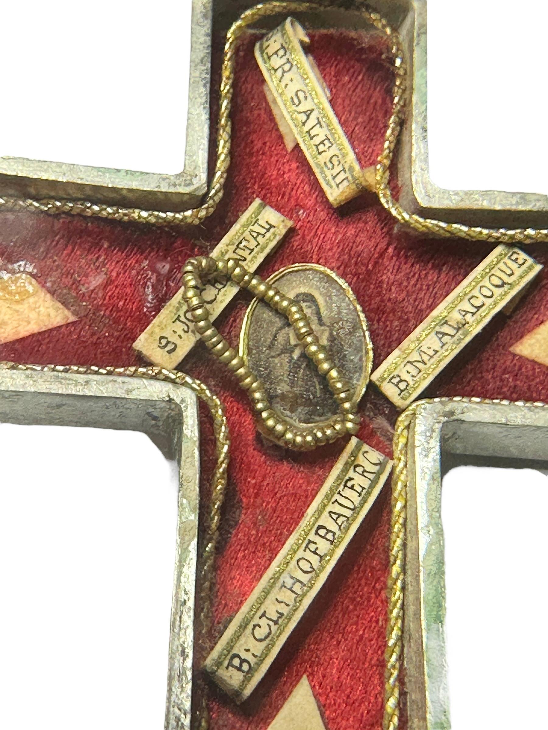 Large French Antique Silver Reliquary Box Crucifix Pendant with Relics of Saints 5