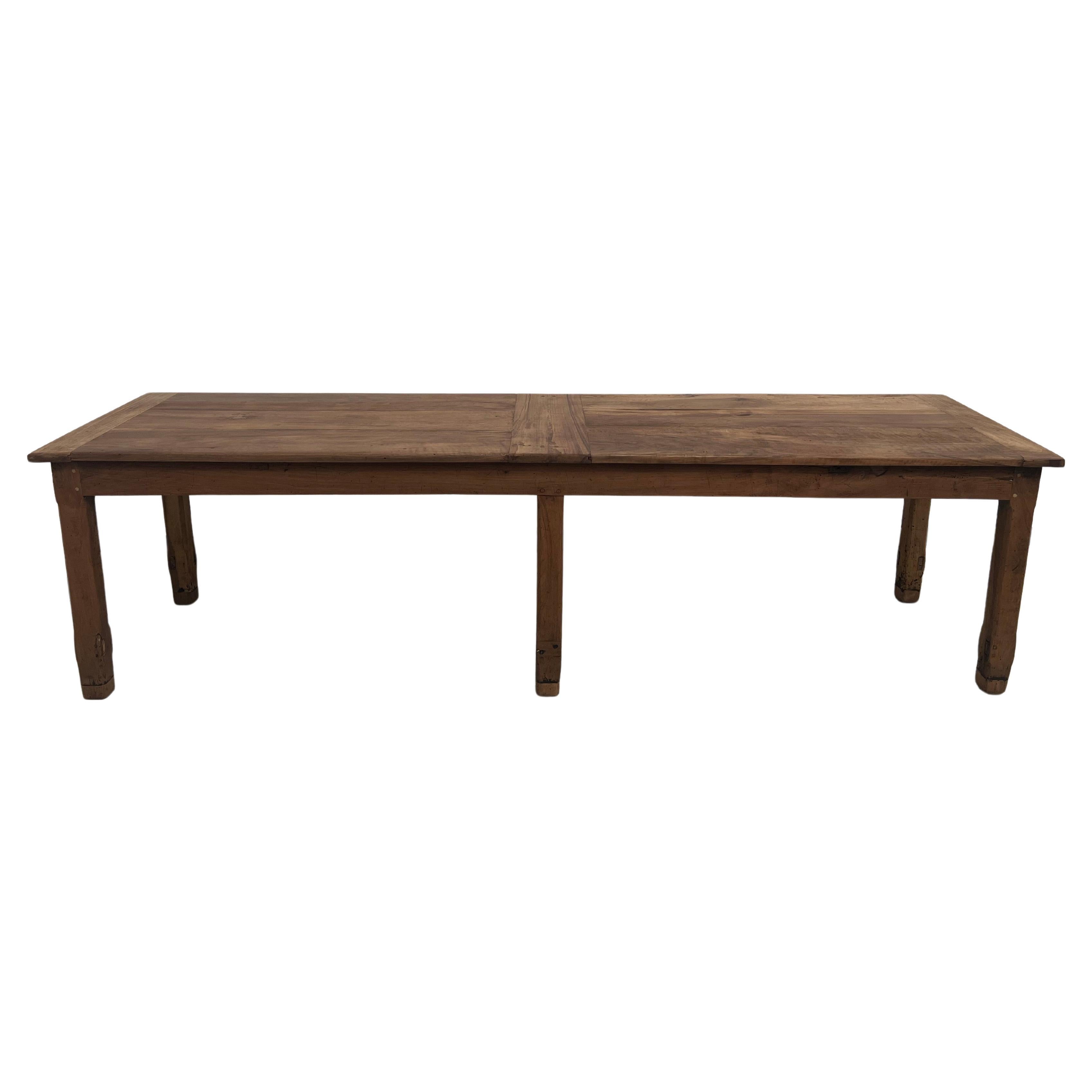 Large french antique walnut farmtable with 6 legs For Sale