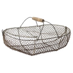 Large French Antique Wire Escargot Collecting Basket With Lid Flower Forage Trug