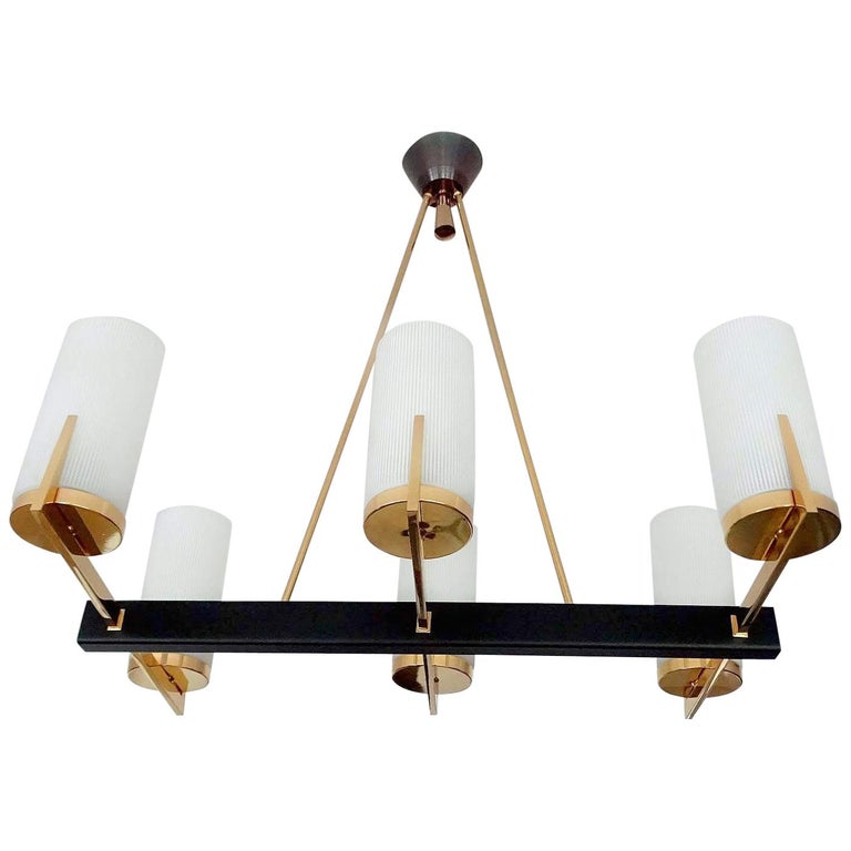 Large French Arlus Br Chandelier Gl Pendant Light Stilnovo Gio Ponti Era Large French Arlus Br Chandelier Gl Pendant Light Stilnovo Gio Ponti Era