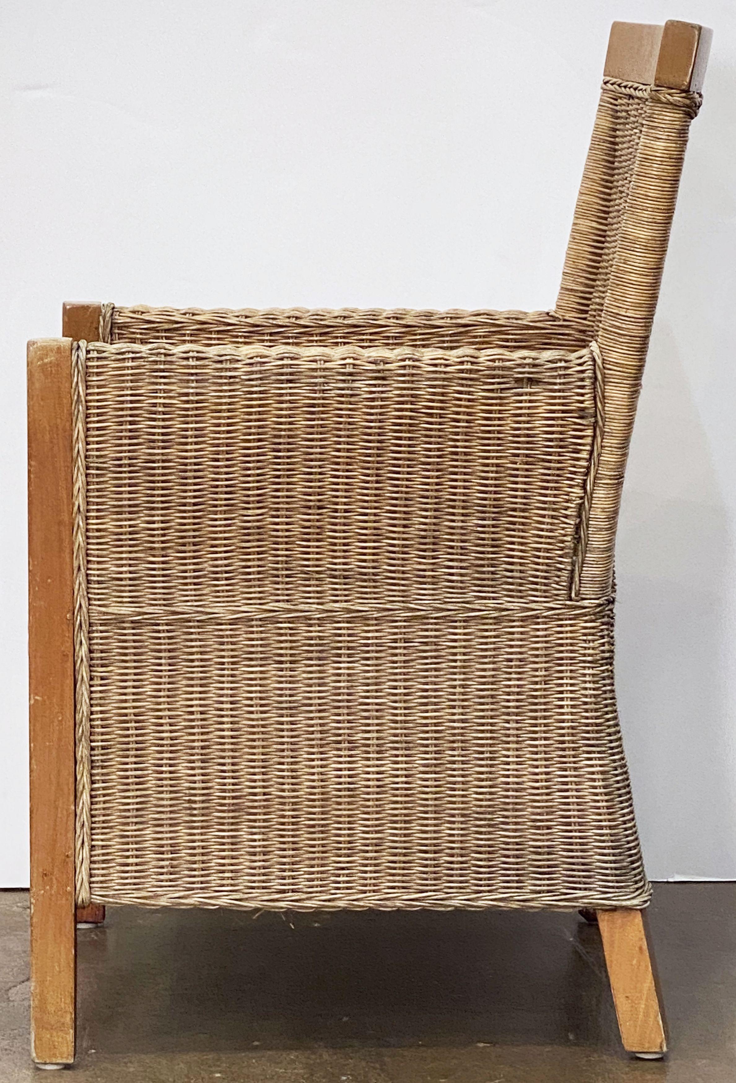 Large French Armchair of Beechwood and Woven Wicker Cane, 'Two Available' For Sale 6