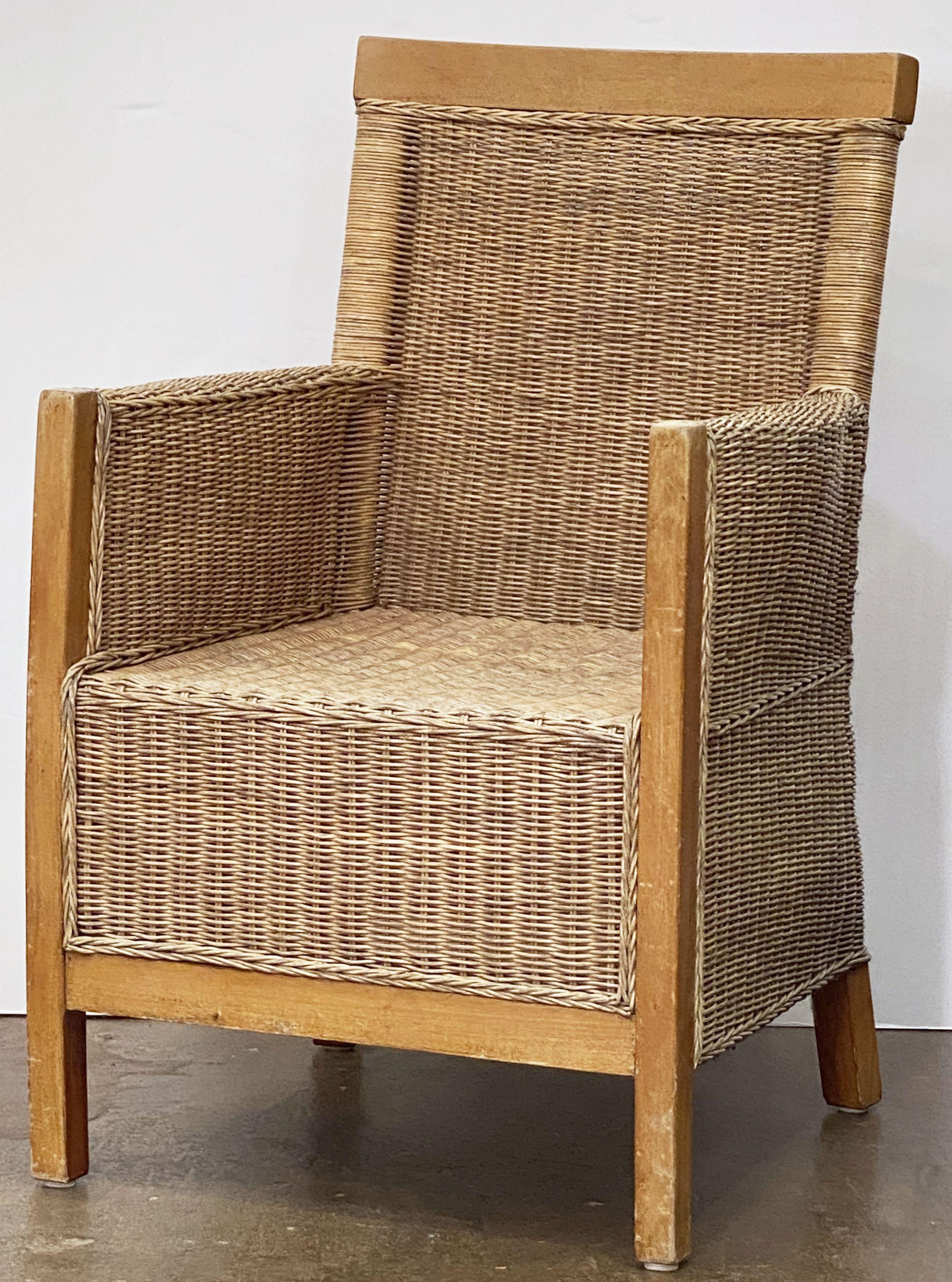 Large French Armchair of Beechwood and Woven Wicker Cane, 'Two Available' For Sale 1