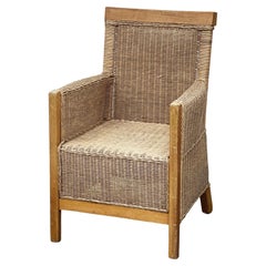Large French Armchair of Beechwood and Woven Wicker Cane 'Two Available'