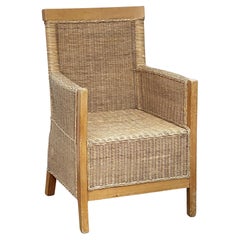 Large French Armchair of Beechwood and Woven Wicker Cane, 'Two Available'