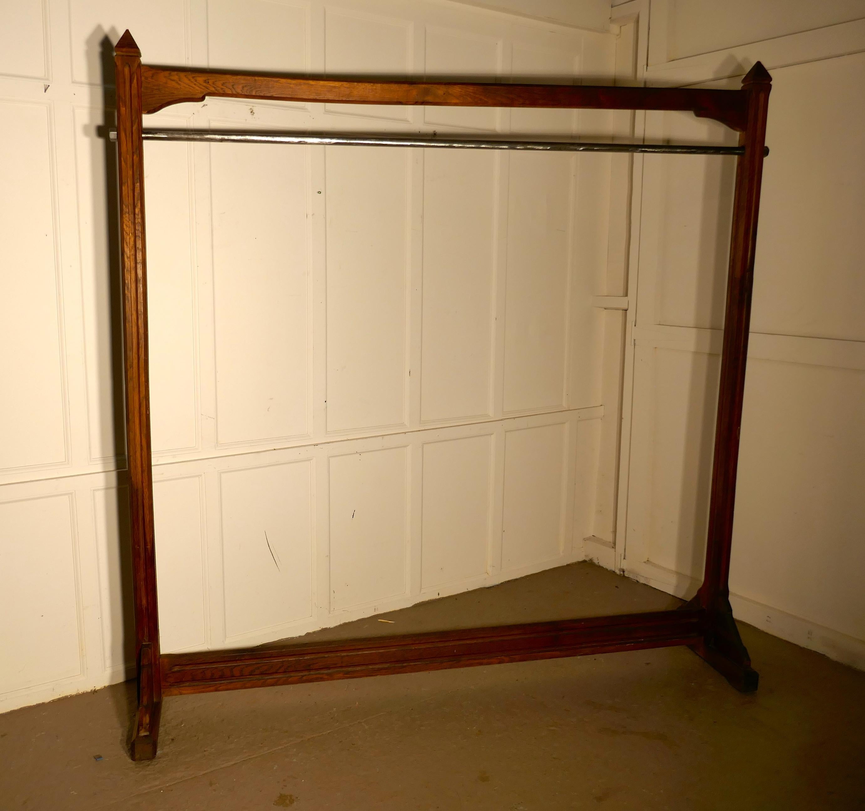 Late 19th Century Large French Art & Crafts Golden Oak Clothes Rail