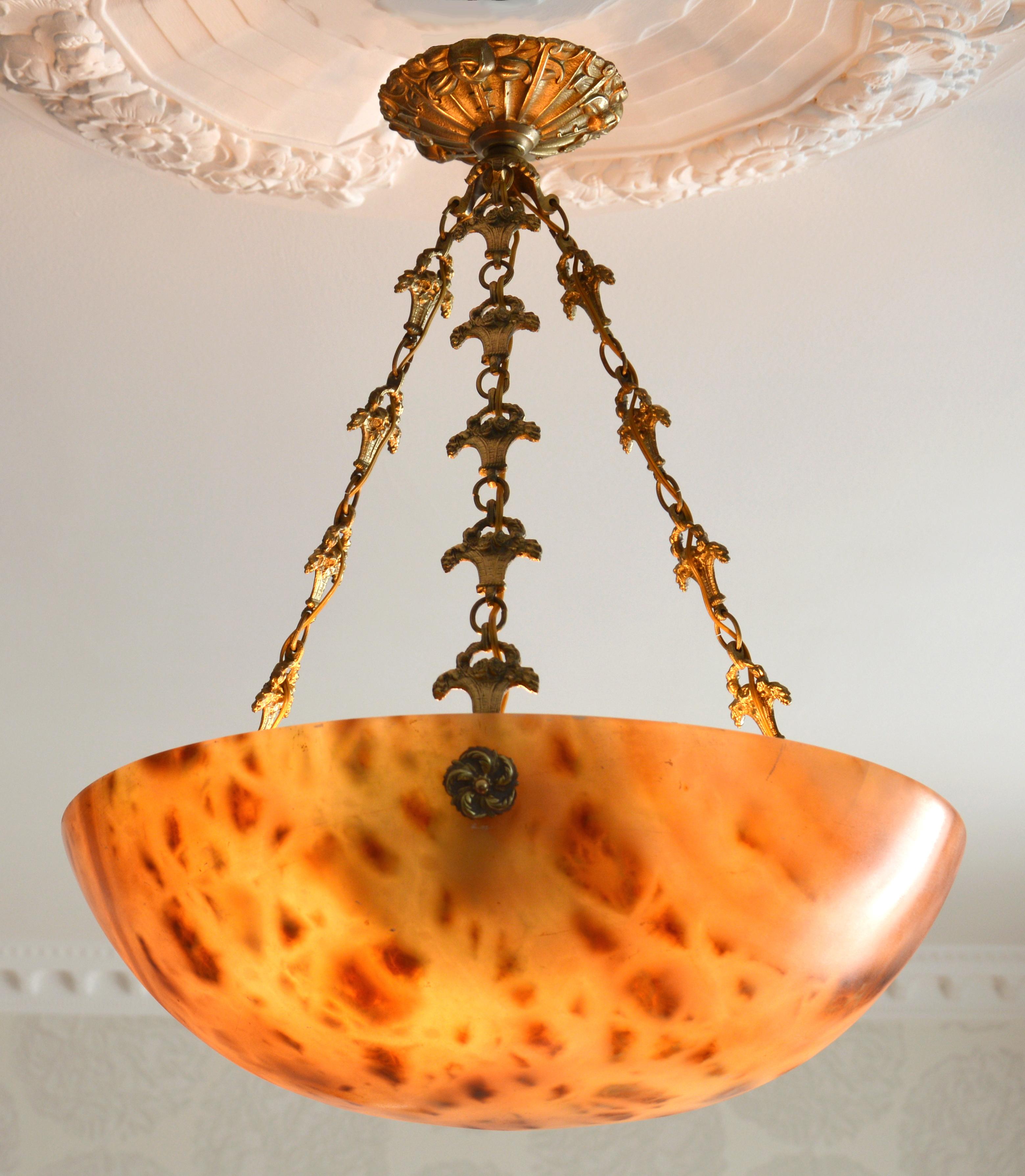 Large French Art Deco Alabaster Pendant Chandelier, Early 1920s 2