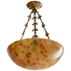 Large French Art Deco Alabaster Pendant Chandelier, Early 1920s