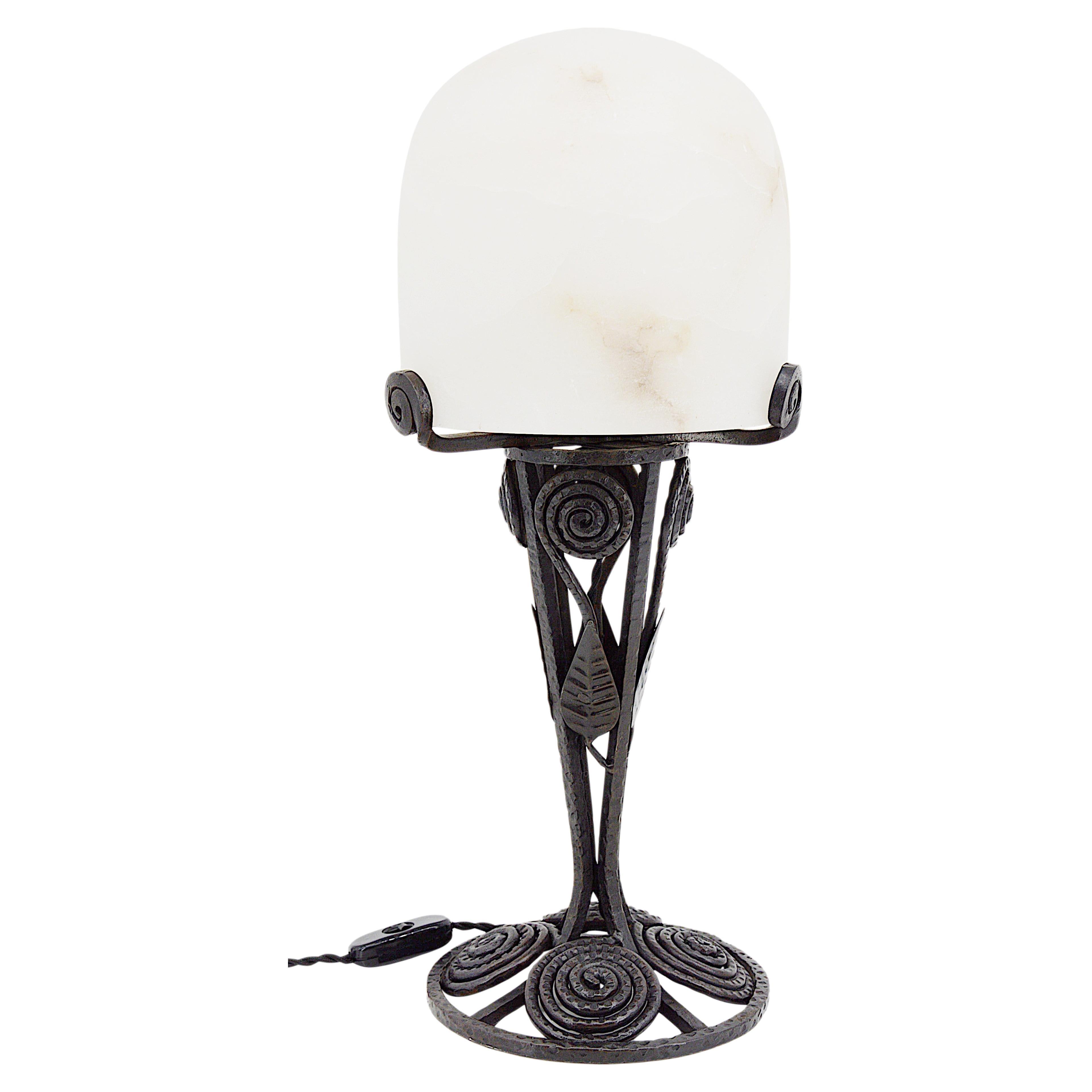 Large French Art Deco Alabaster Table Lamp, 1920s For Sale