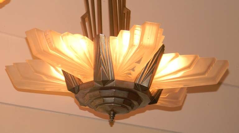 Large French Art Deco Atelier Petitot Chandelier, Stunning 1