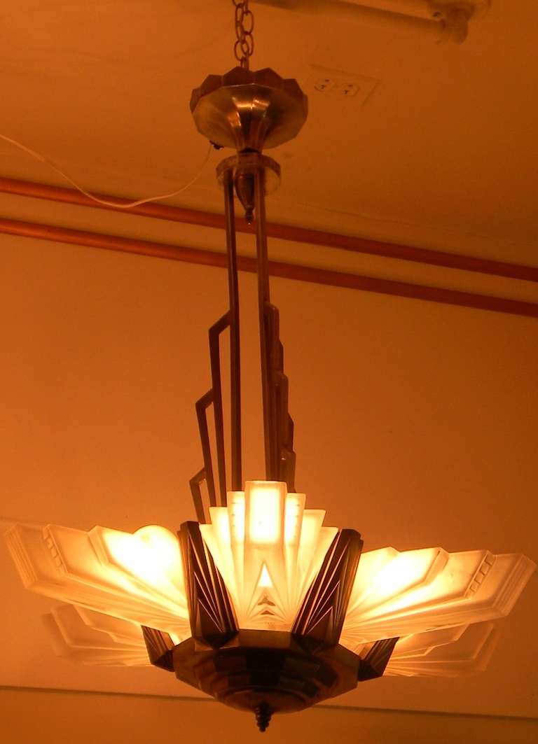 Large French Art Deco Atelier Petitot Chandelier, Stunning 4