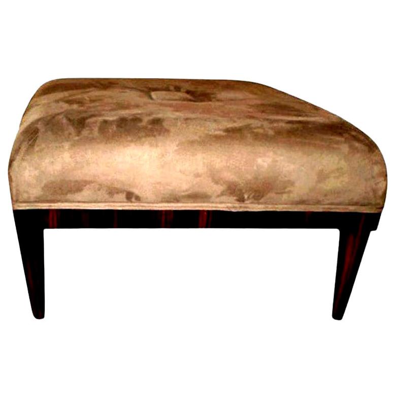 Large French Art Deco bench or ottoman, Jules Leleu inspired.
Stunning French Art Deco upholstered square ottoman, stool or bench, circa 1930.
Measures: 24 inch square. This Classic French Art Deco bench, ottoman or tabouret, in exotic macassar