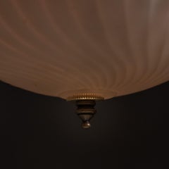 Large French Art Deco Brass and Smoked Glass Flush Mount Light, c.1930s