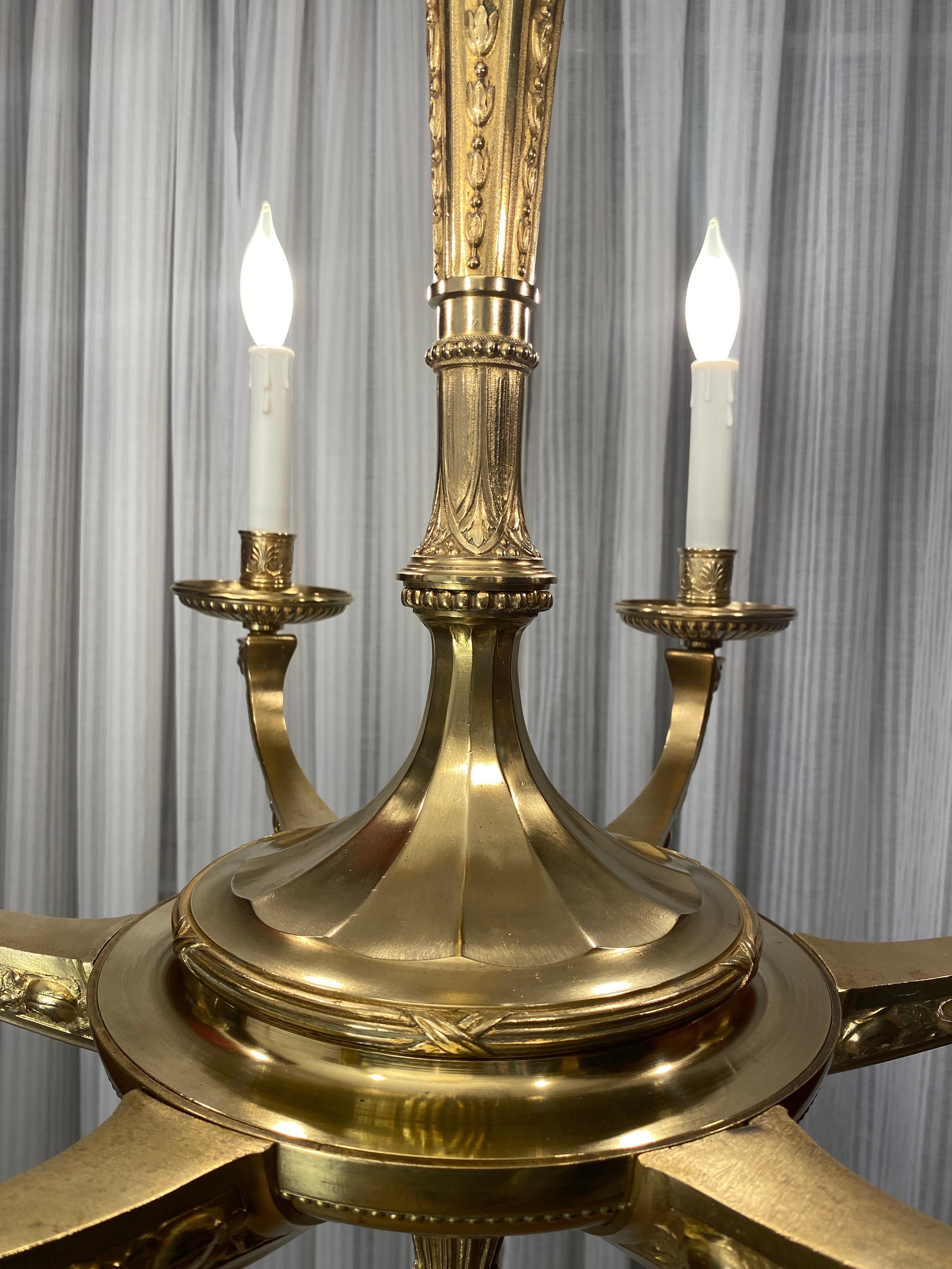 Large French Art Deco Bronze Chandelier attributed to Sue et Mare  For Sale 8