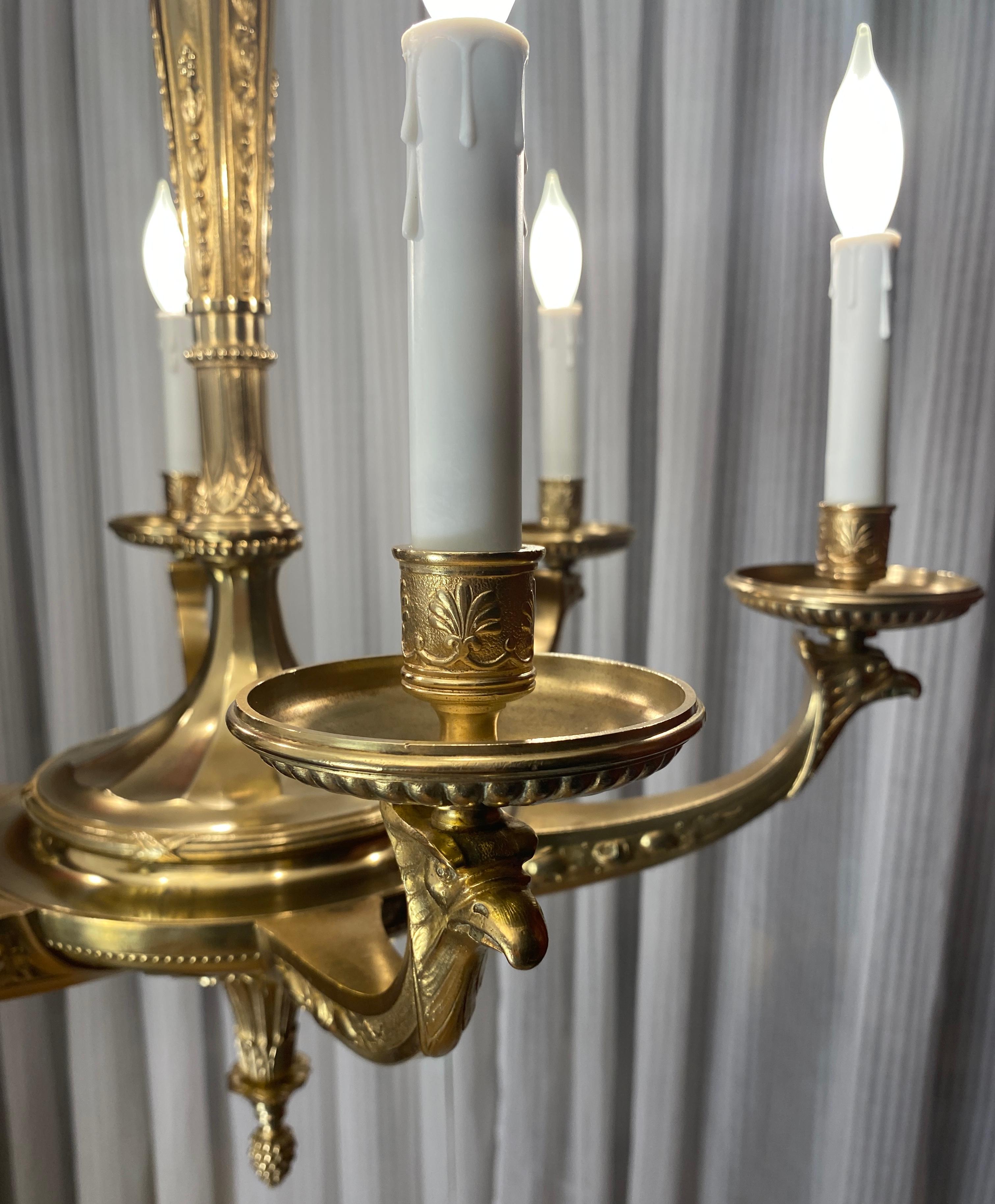 Large French Art Deco Bronze Chandelier attributed to Sue et Mare  For Sale 9