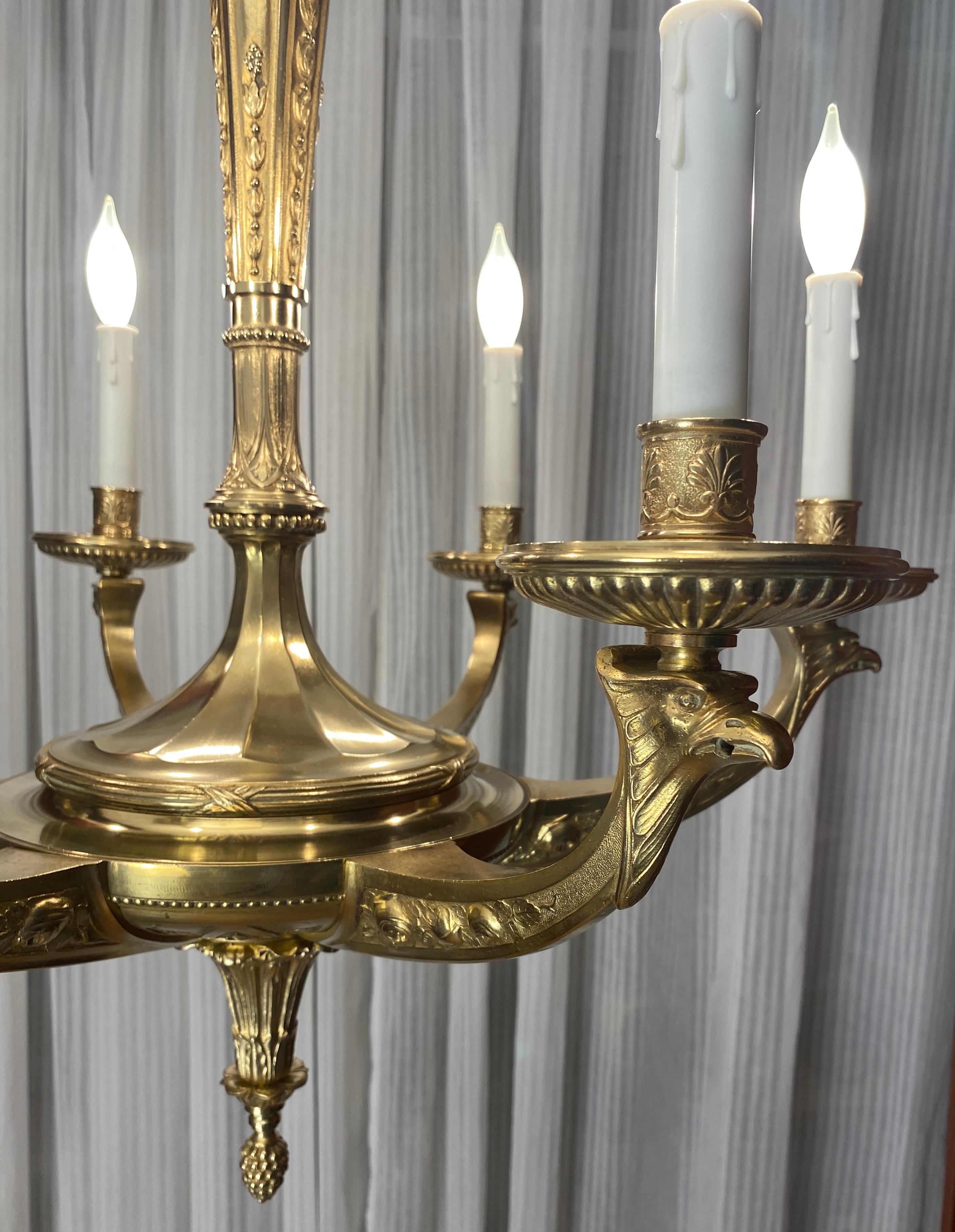 Large French Art Deco Bronze Chandelier attributed to Sue et Mare  For Sale 10