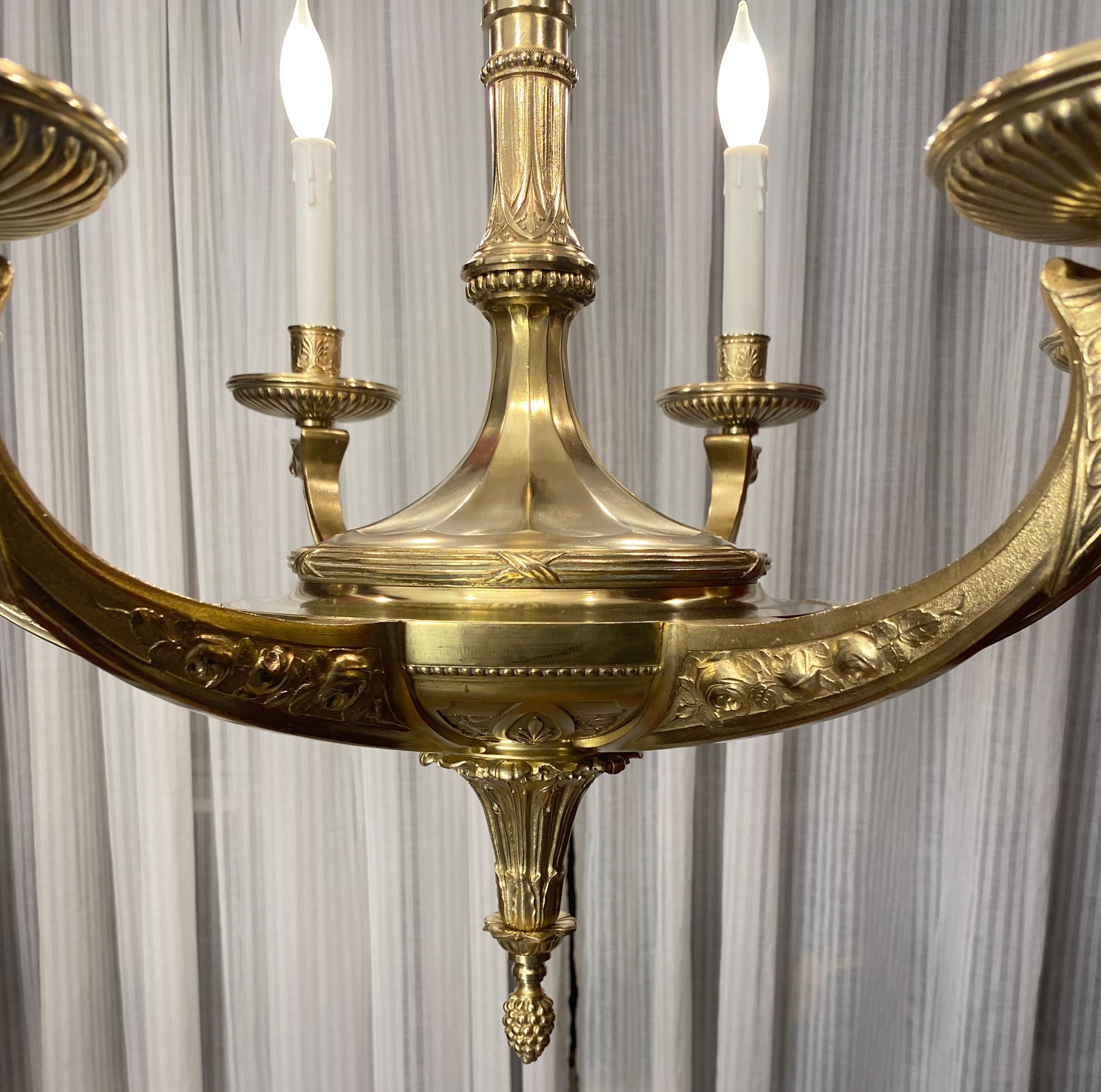Large French Art Deco Bronze Chandelier attributed to Sue et Mare  For Sale 12