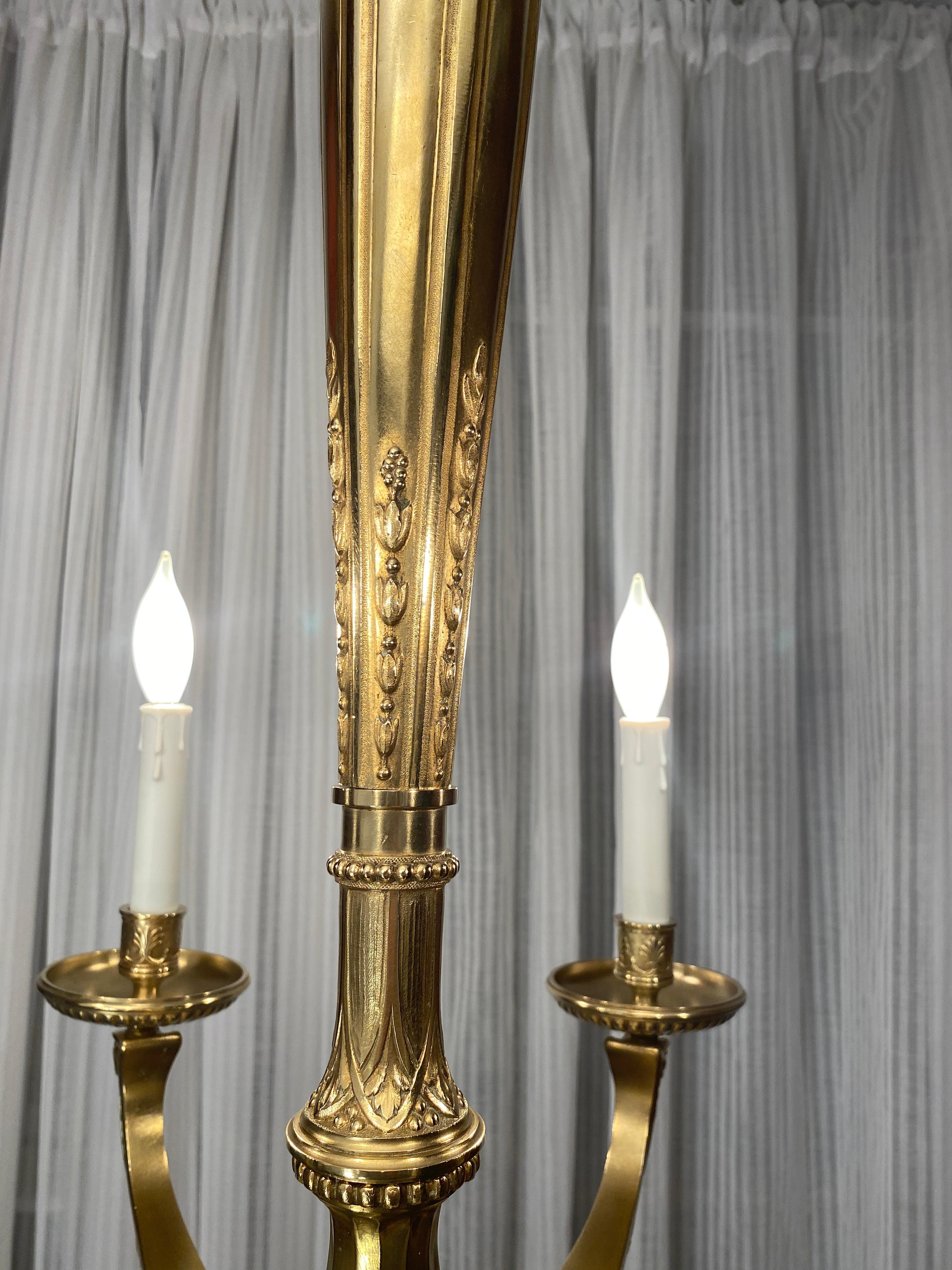 Large French Art Deco Bronze Chandelier attributed to Sue et Mare  In Good Condition For Sale In Miami, FL