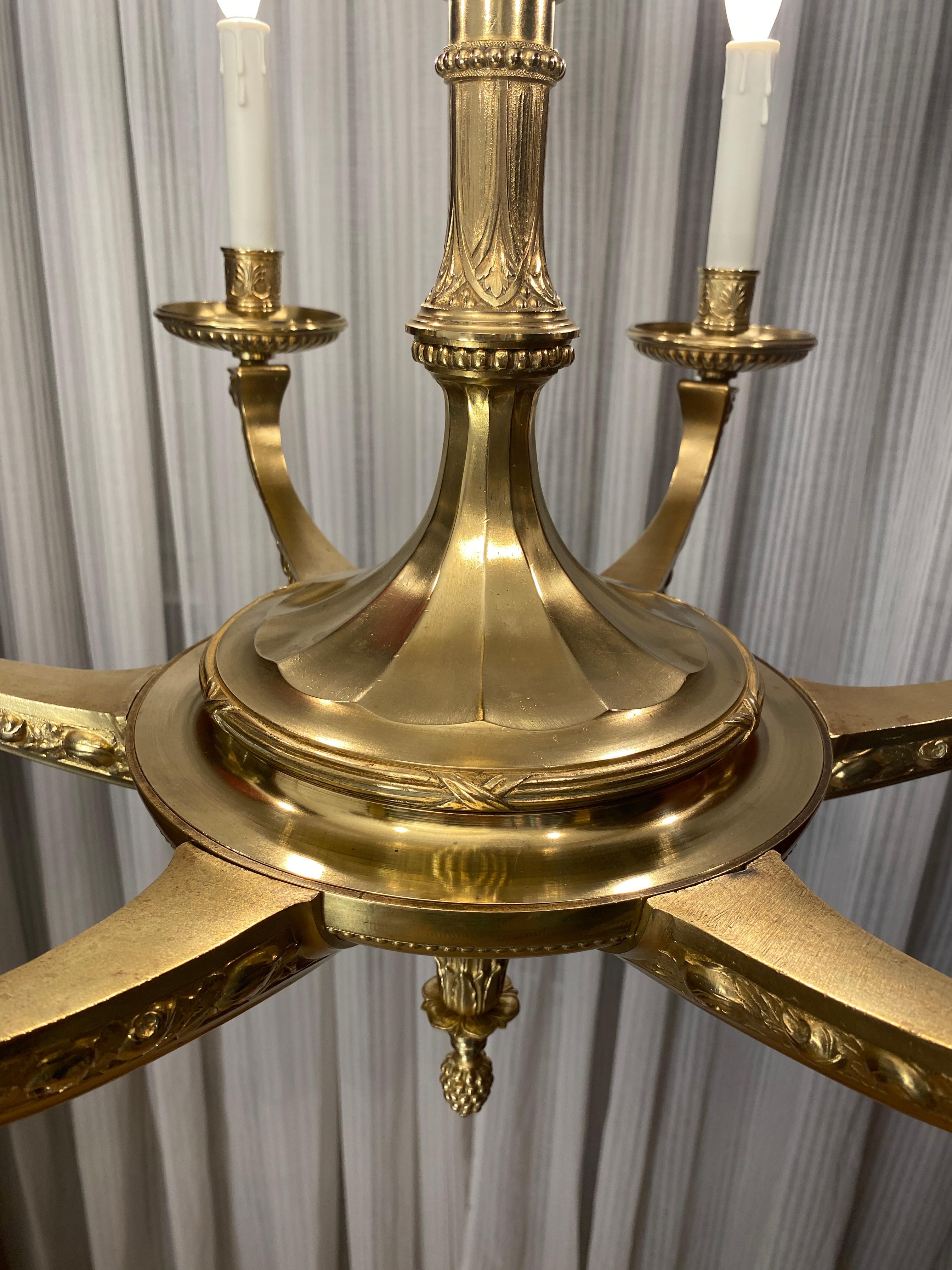 20th Century Large French Art Deco Bronze Chandelier attributed to Sue et Mare  For Sale