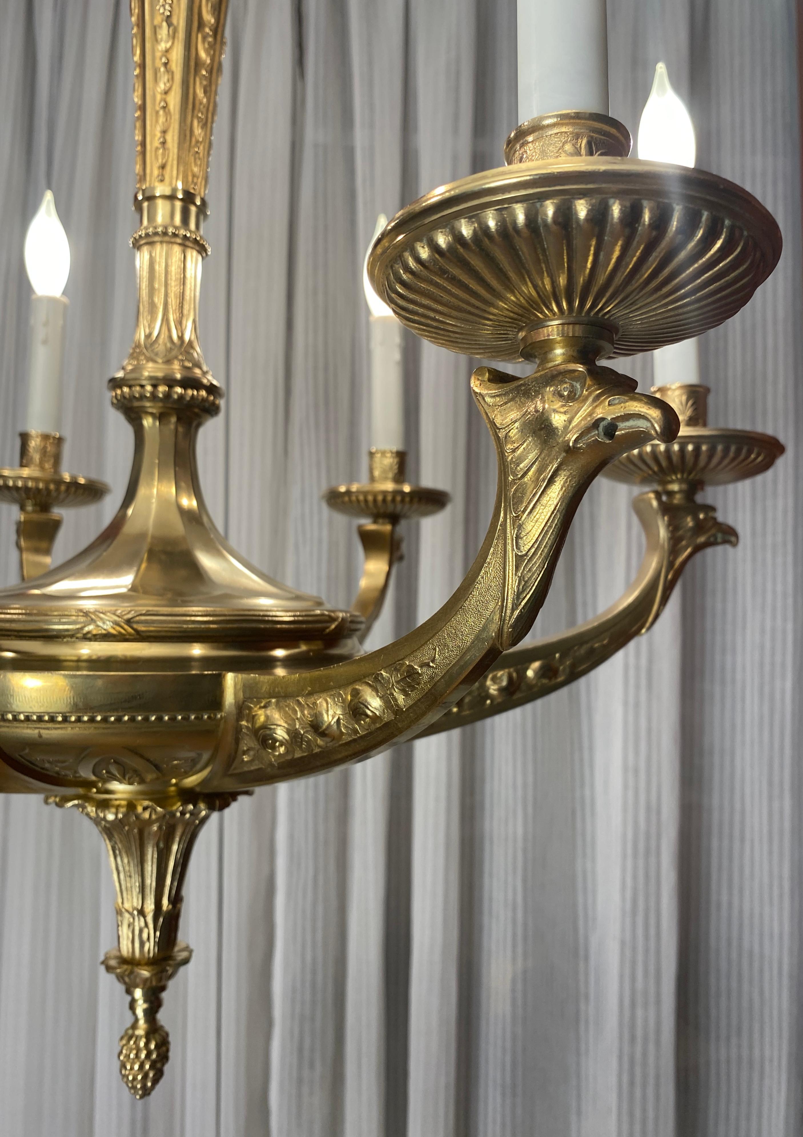Large French Art Deco Bronze Chandelier attributed to Sue et Mare  For Sale 2