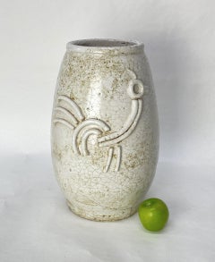 Large French Art Deco Ceramic Rooster Floor Vase or Umbrella Stand, circa 1930s