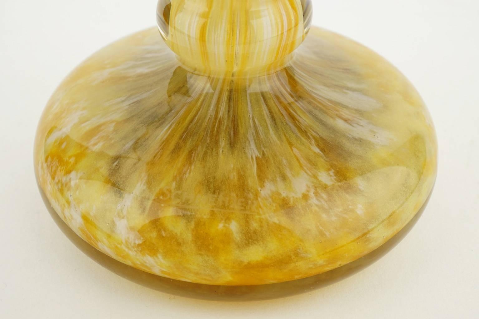 Large French Art Deco Charles Schneider Yellow Glass Jade Vase For Sale 2