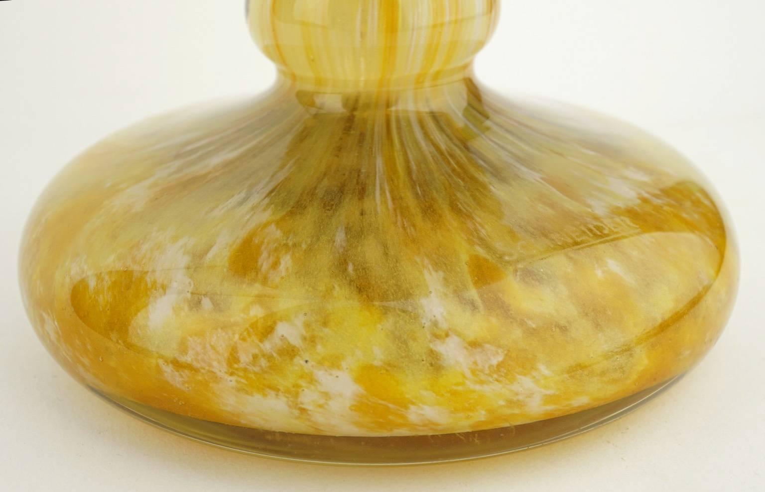 Large French Art Deco Charles Schneider Yellow Glass Jade Vase For Sale 3